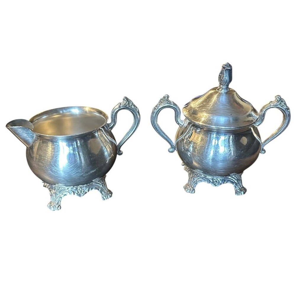 Antique F.B. Rogers Silver Co. 1883 Sugar Bowl and Creamer Set